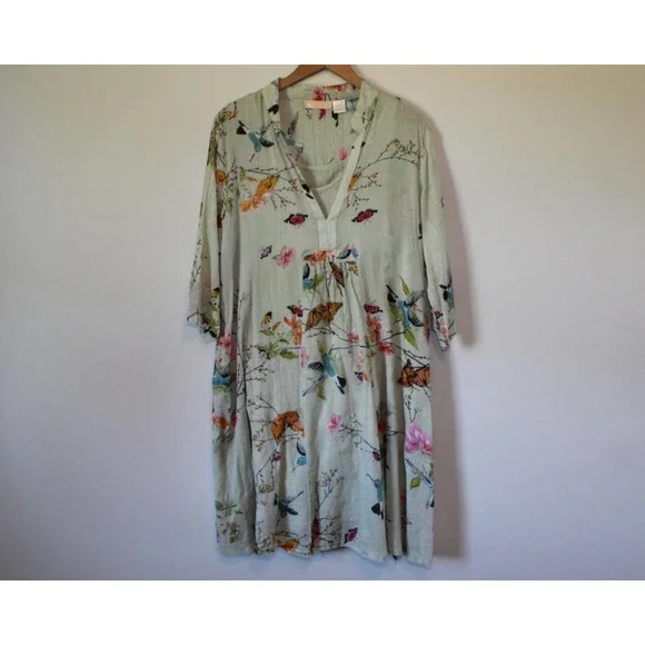 LA CERA Hummingbird Butterfly Print Dress Green Sundress Plus Size 1X H14855 - Picture 2 of 8